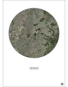 Affiche Athens – Poster vue satellite 6km Couleur | Gravura – Fond clair