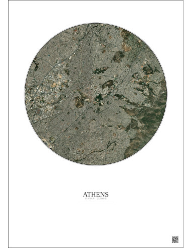 Affiche Athens – Poster vue satellite 6km Couleur | Gravura – Fond clair