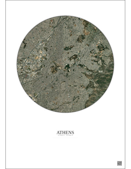 Affiche Athens – Poster vue satellite 6km Couleur | Gravura – Fond clair