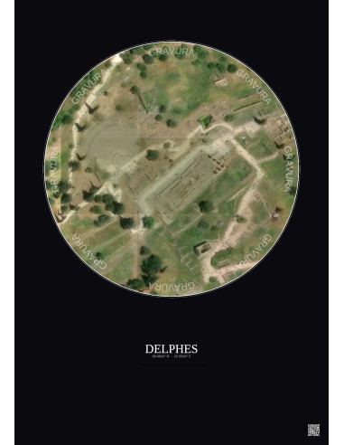 Affiche Delphes – Poster vue satellite 0.1km Couleur | Gravura – Fond foncé