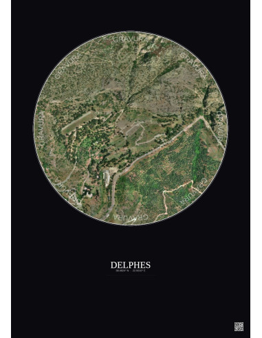 Affiche Delphes – Poster vue satellite 0.5km Couleur | Gravura – Fond foncé