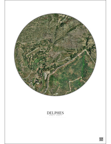 Affiche Delphes – Poster vue satellite 0.5km Couleur | Gravura – Fond clair