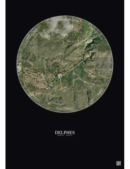 Affiche Delphes – Poster vue satellite 1km Couleur | Gravura – Fond foncé