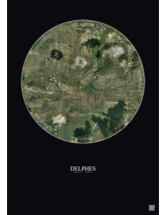 Affiche Delphes – Poster vue satellite 2.5km Couleur | Gravura – Fond foncé