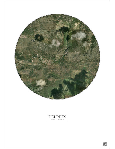 Affiche Delphes – Poster vue satellite 2.5km Couleur | Gravura – Fond clair