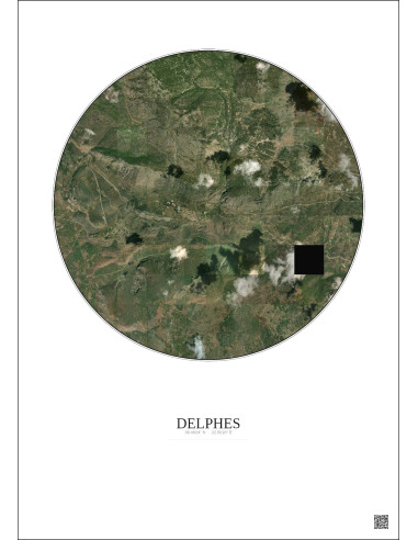 Affiche Delphes – Poster vue satellite 5km Couleur | Gravura – Fond clair