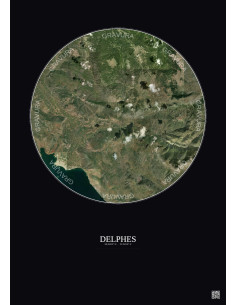Affiche Delphes – Poster vue satellite 10km Couleur | Gravura – Fond foncé