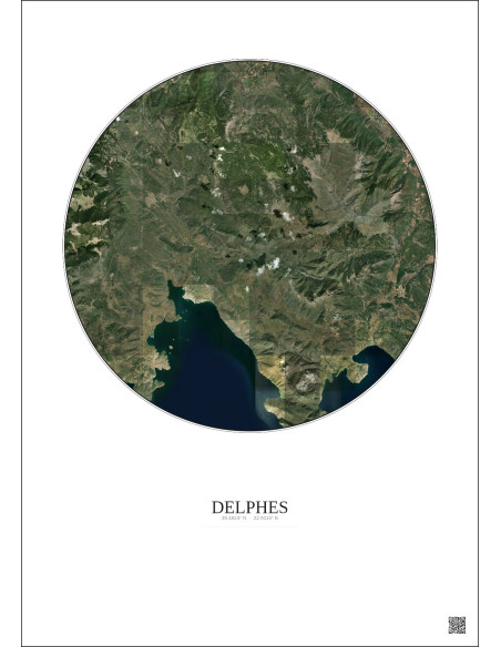 Affiche Delphes – Poster vue satellite 20km Couleur | Gravura – Fond clair