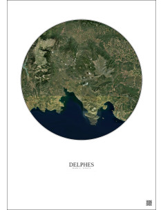 Affiche Delphes – Poster vue satellite 30km Couleur | Gravura – Fond clair
