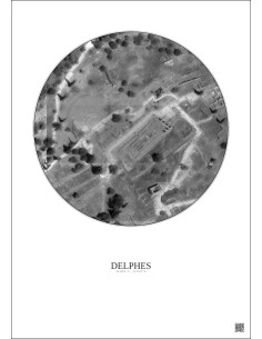 Affiche Delphes – Poster vue satellite 0.1km N&B | Gravura – Fond clair