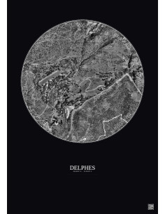 Affiche Delphes – Poster vue satellite 0.5km N&B | Gravura – Fond foncé