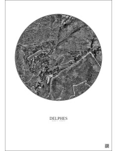 Affiche Delphes – Poster vue satellite 0.5km N&B | Gravura – Fond clair