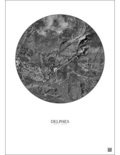 Affiche Delphes – Poster vue satellite 1km N&B | Gravura – Fond clair