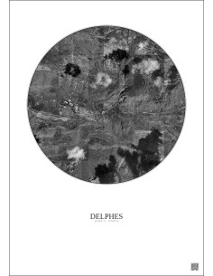 Affiche Delphes – Poster vue satellite 2.5km N&B | Gravura – Fond clair
