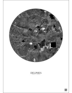 Affiche Delphes – Poster vue satellite 5km N&B | Gravura – Fond clair