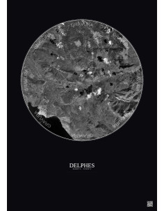Affiche Delphes – Poster vue satellite 10km N&B | Gravura – Fond foncé