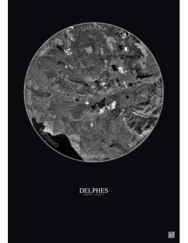Delphes Satellite View Poster 10km B&W | Gravura – Dark background