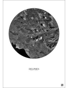 Affiche Delphes – Poster vue satellite 10km N&B | Gravura – Fond clair