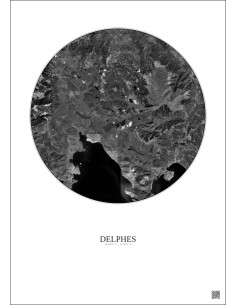 Affiche Delphes – Poster vue satellite 20km N&B | Gravura – Fond clair