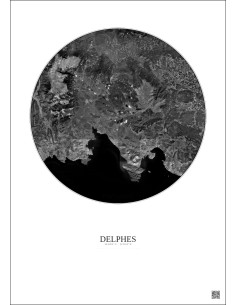 Affiche Delphes – Poster vue satellite 30km N&B | Gravura – Fond clair