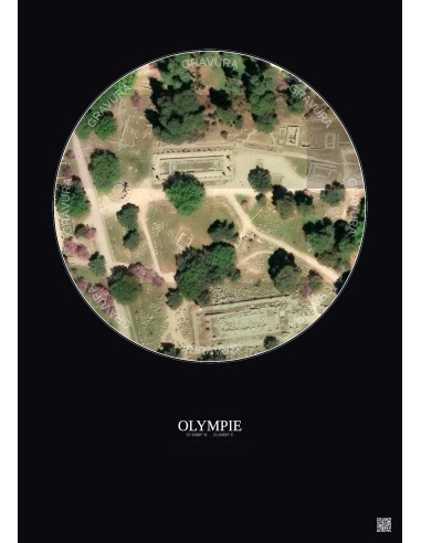 Affiche Olympie – Poster vue satellite 0.1km Couleur | Gravura – Fond foncé