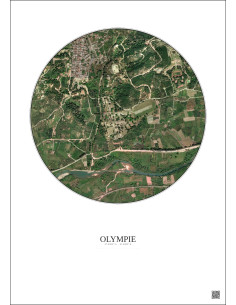 Affiche Olympie – Poster vue satellite 1km Couleur | Gravura – Fond clair