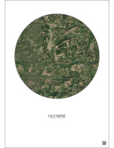Affiche Olympie – Poster vue satellite 2.5km Couleur | Gravura – Fond clair