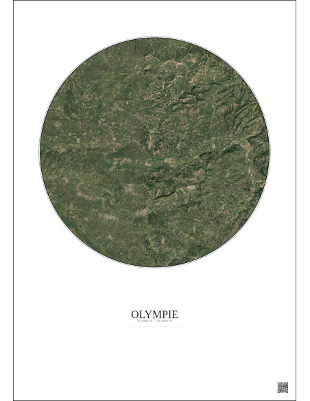 Affiche Olympie – Poster vue satellite 10km Couleur | Gravura – Fond clair