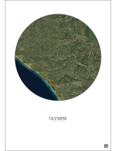 Affiche Olympie – Poster vue satellite 20km Couleur | Gravura – Fond clair