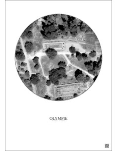 Affiche Olympie – Poster vue satellite 0.1km N&B | Gravura – Fond clair