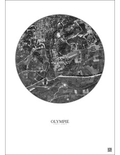 Affiche Olympie – Poster vue satellite 1km N&B | Gravura – Fond clair