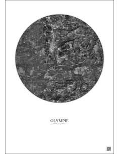 Affiche Olympie – Poster vue satellite 2.5km N&B | Gravura – Fond clair