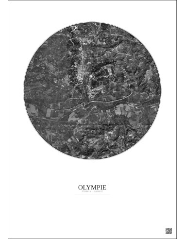 Olympie Satellite View Poster 2.5km B&W | Gravura – Light background