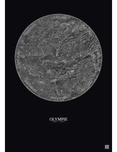 Affiche Olympie – Poster vue satellite 10km N&B | Gravura – Fond foncé