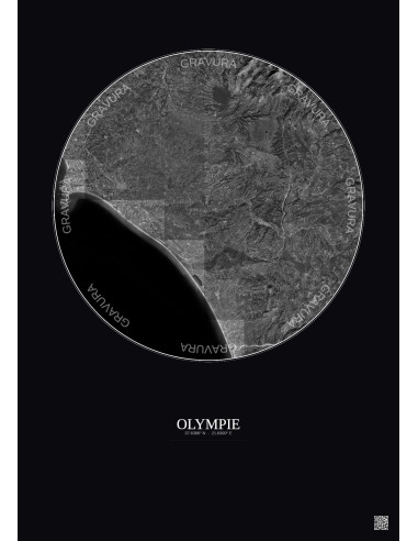 Olympie Satellite View Poster 30km B&W | Gravura – Dark background