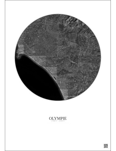 Affiche Olympie – Poster vue satellite 30km N&B | Gravura – Fond clair