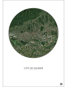Affiche City Of Zagreb – Poster vue satellite 10km Couleur | Gravura – Fond clair
