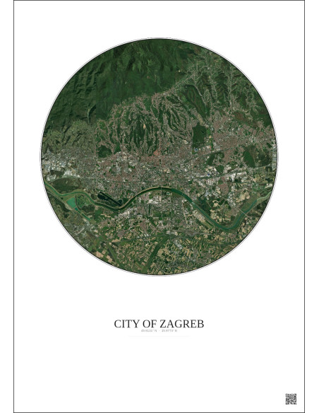 Affiche City Of Zagreb – Poster vue satellite 10km Couleur | Gravura – Fond clair