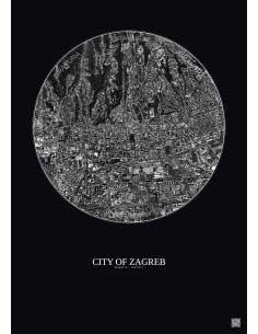 Affiche City Of Zagreb – Poster vue satellite 2.5km N&B | Gravura – Fond foncé