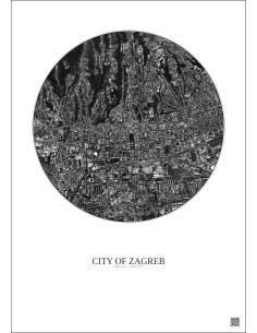 Affiche City Of Zagreb – Poster vue satellite 2.5km N&B | Gravura – Fond clair