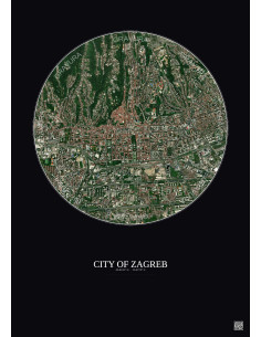 Affiche City Of Zagreb – Poster vue satellite 2.5km Couleur | Gravura – Fond foncé