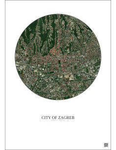 Affiche City Of Zagreb – Poster vue satellite 2.5km Couleur | Gravura – Fond clair