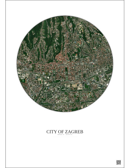 Affiche City Of Zagreb – Poster vue satellite 2.5km Couleur | Gravura – Fond clair
