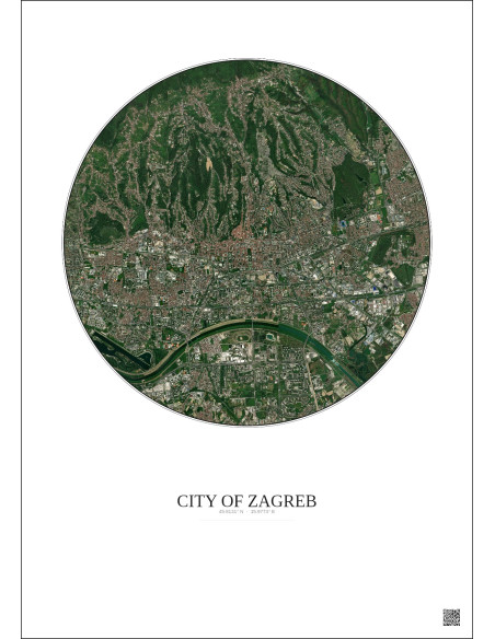 Affiche City Of Zagreb – Poster vue satellite 6km Couleur | Gravura – Fond clair