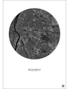 Affiche Budapest – Poster vue satellite 10km N&B | Gravura – Fond clair