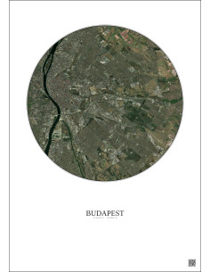Affiche Budapest – Poster vue satellite 10km Couleur | Gravura – Fond clair