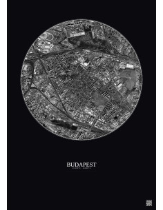Affiche Budapest – Poster vue satellite 2.5km N&B | Gravura – Fond foncé