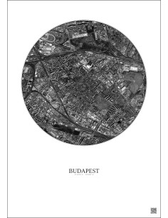 Affiche Budapest – Poster vue satellite 2.5km N&B | Gravura – Fond clair