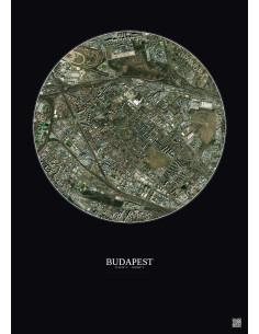 Affiche Budapest – Poster vue satellite 2.5km Couleur | Gravura – Fond foncé