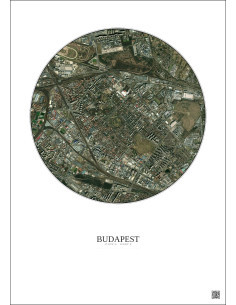 Affiche Budapest – Poster vue satellite 2.5km Couleur | Gravura – Fond clair